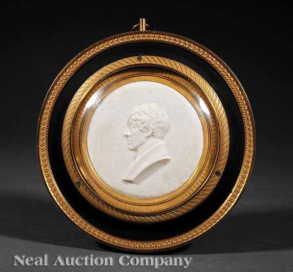 Appraisal: A Gilt and Patinated Bronze-Framed Bisque Plaque of Wellington early