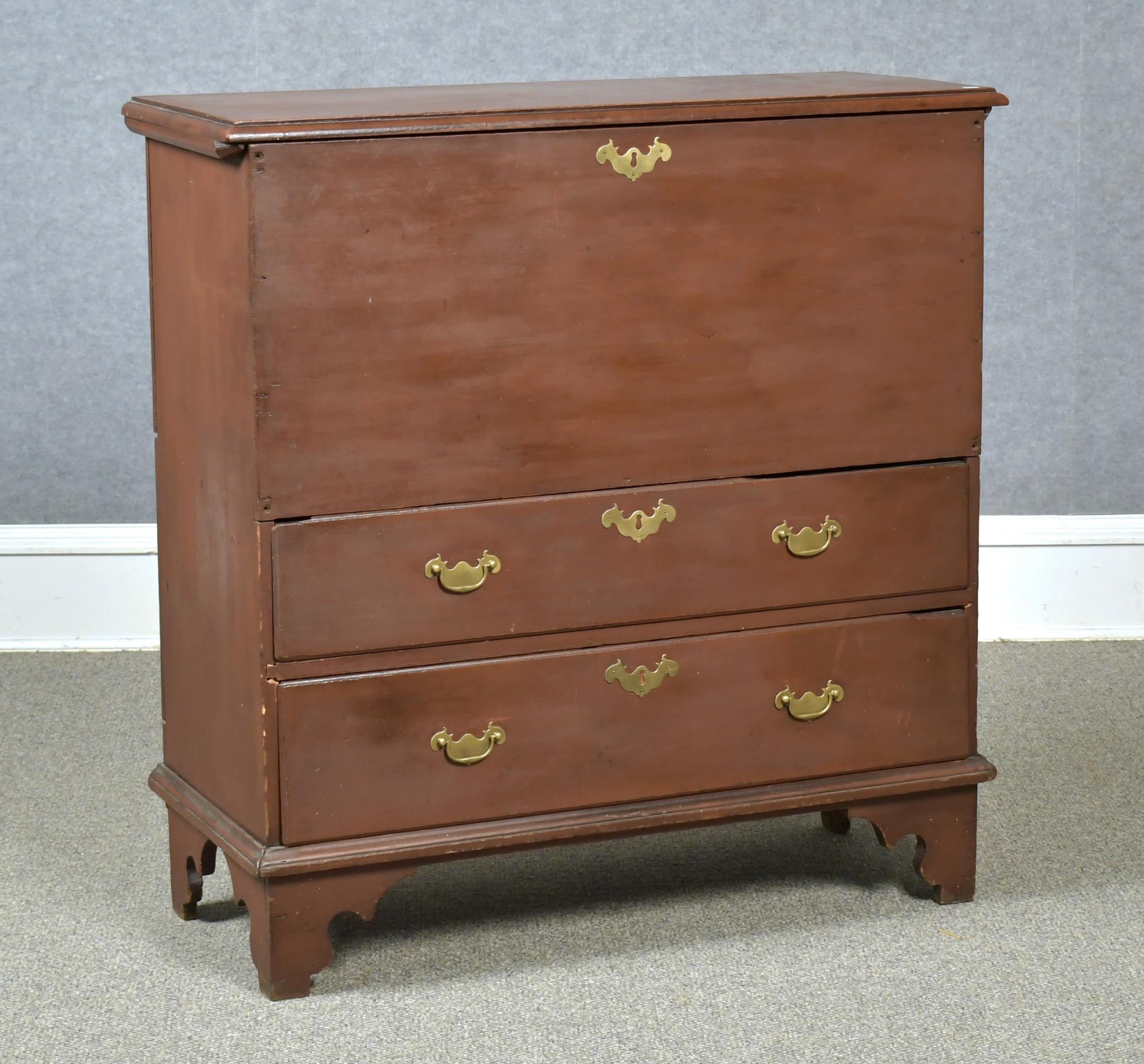 Appraisal: TH C RED PAINTED BLANKET CHEST Poplar blanket chest with