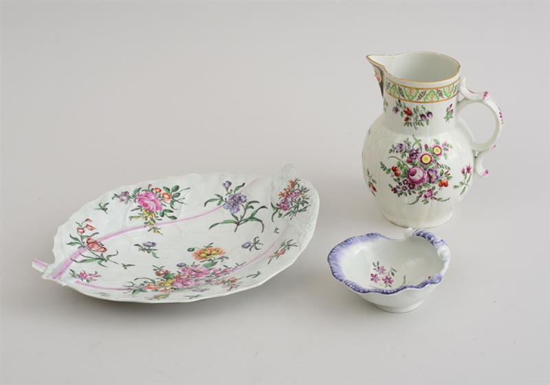 Appraisal: GROUP OF THREE FLORAL-DECORATED PORCELAIN TABLE ARTICLES Comprising a double