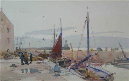 Appraisal: ROBERT EADIE R S W SCOTTISH - DOCKED FISHING BOATS