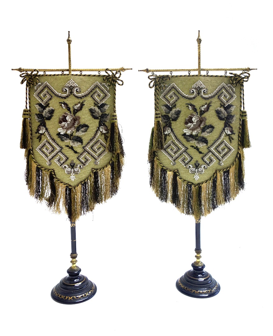 Appraisal: A pair of porcelain and metal mounted table banners late