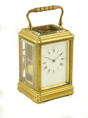 Appraisal: A late th century French gilt brass carriage clock the