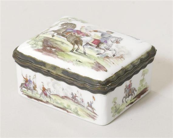 Appraisal: PORCELAIN TABATI RE WITH SCENES OF HUSSARS GERMAN LATE TH