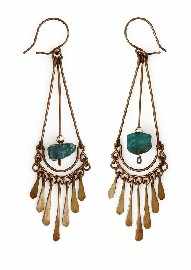 Appraisal: A pair of silver green stone set chandelier earrings length