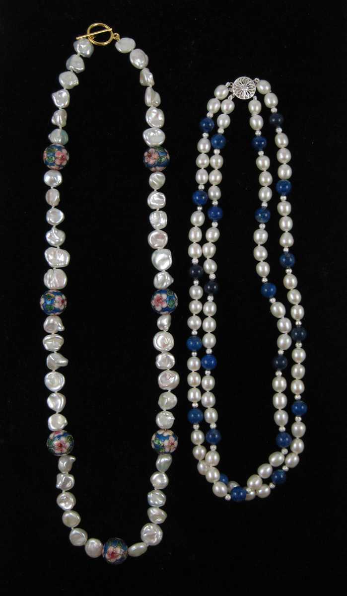 Appraisal: TWO PEARL AND BEAD NECKLACES including a inch necklace strung