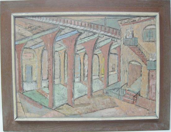 Appraisal: F Rex Building and Columns Oil on board Framed ''