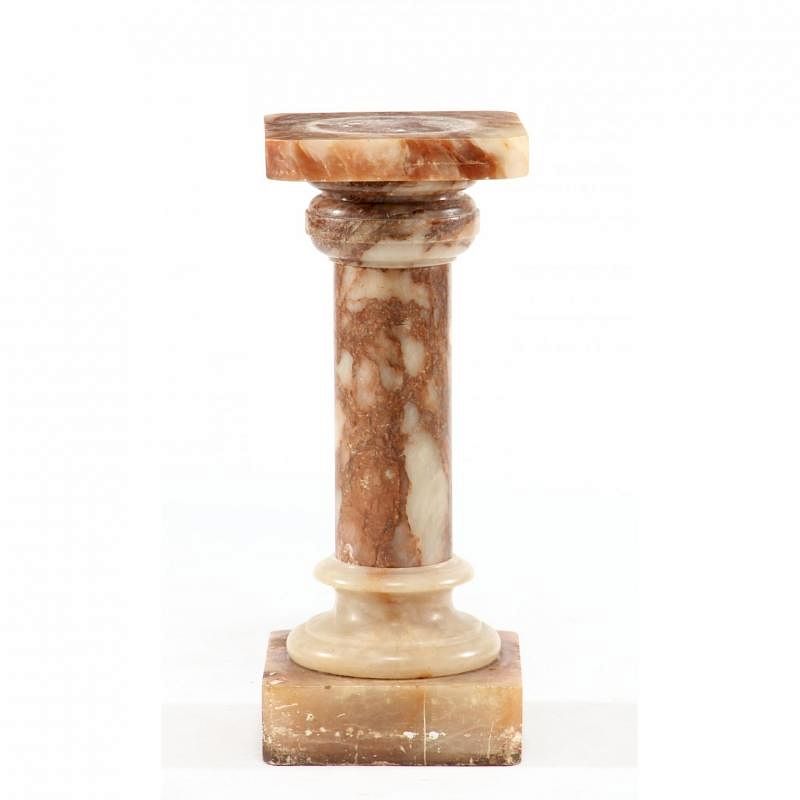 Appraisal: Red Veined Marble Display Pedestal th century columnar form in