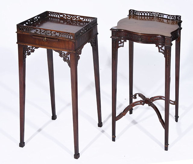 Appraisal: A CHIPPENDALE STYLE MAHOGANY URN TABLE with fretwork gallery on