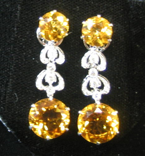 Appraisal: CITRIN AND DIAMOND EARRINGS k white gold dangles set with