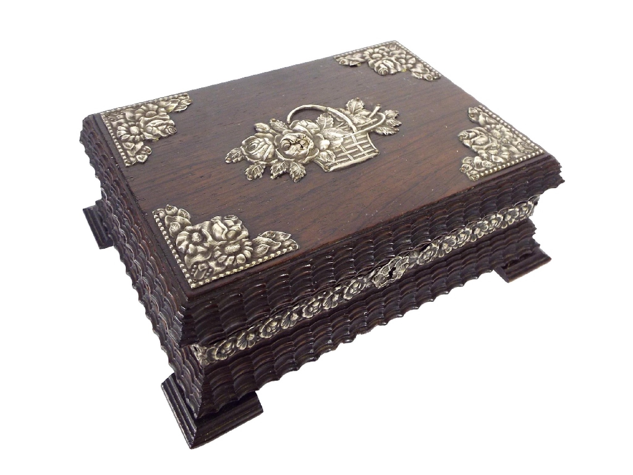 Appraisal: th century rosewood box with fine gadrooned moulding and applied