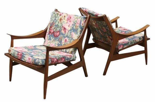 Appraisal: pair Mid-century modern armchairs c s shaped teak frame having