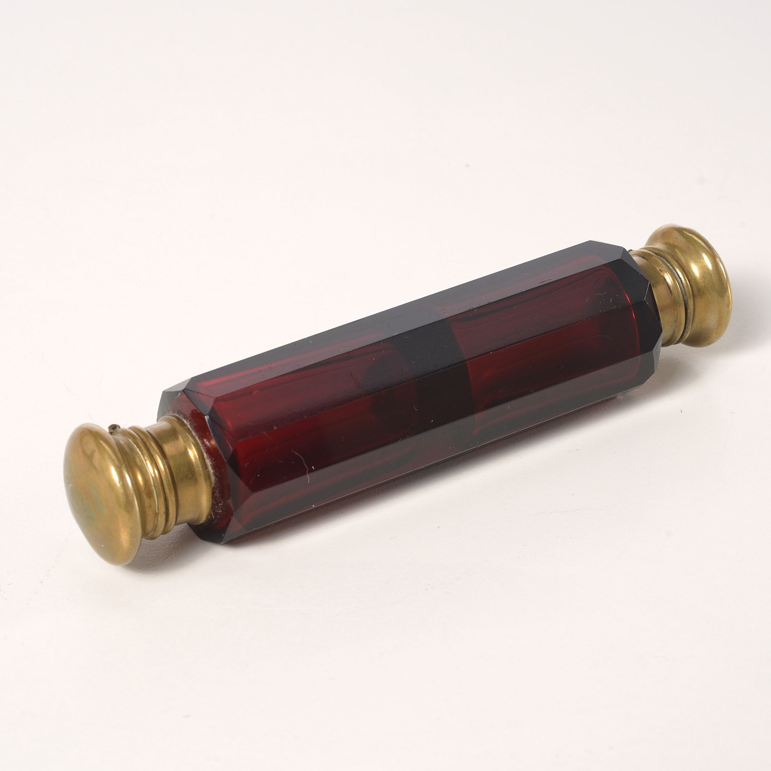 Appraisal: ANTIQUE RUBY CUT GLASS DOUBLE CHAMBER SCENT BOTTLE th c