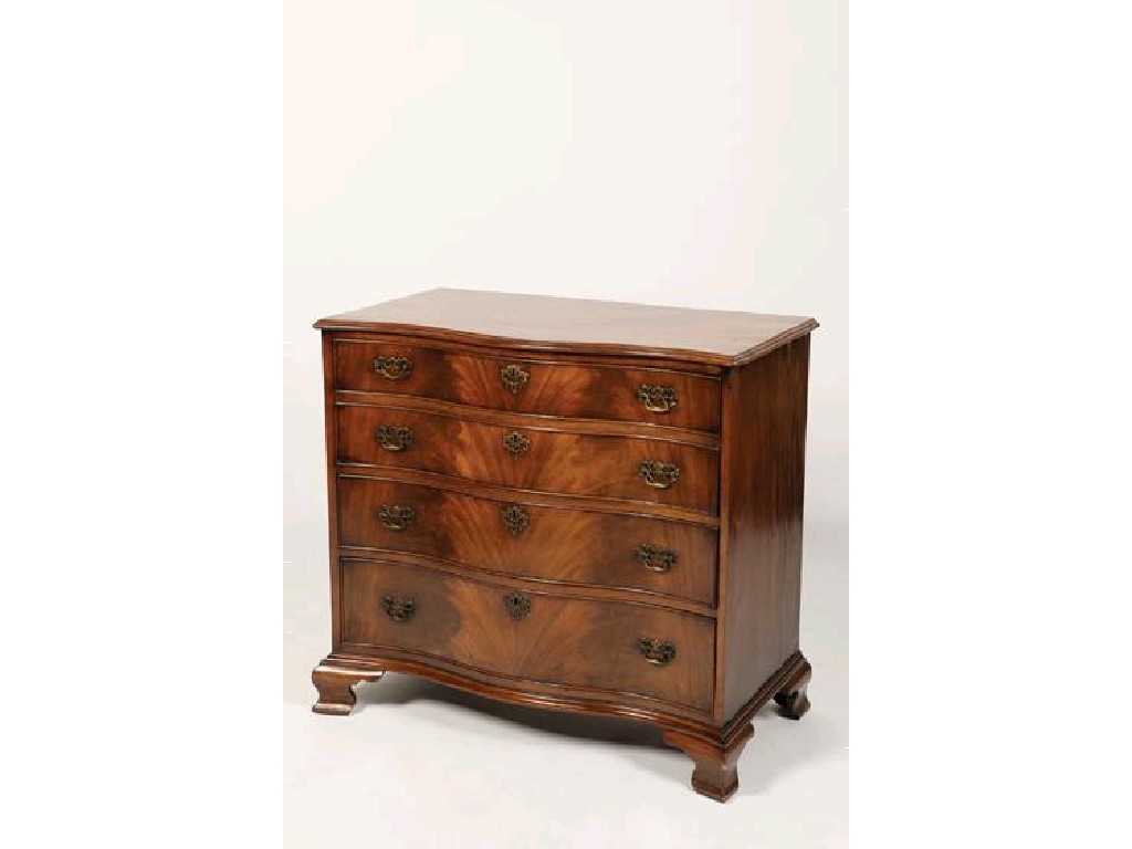 Appraisal: A GEORGE III STYLE MAHOGANY SERPENTINE FRONTED CHEST OF DRAWERS