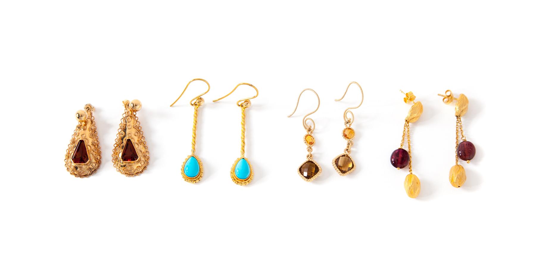 Appraisal: FOUR PAIRS OF GOLD AND GEM SET EARRINGS American and