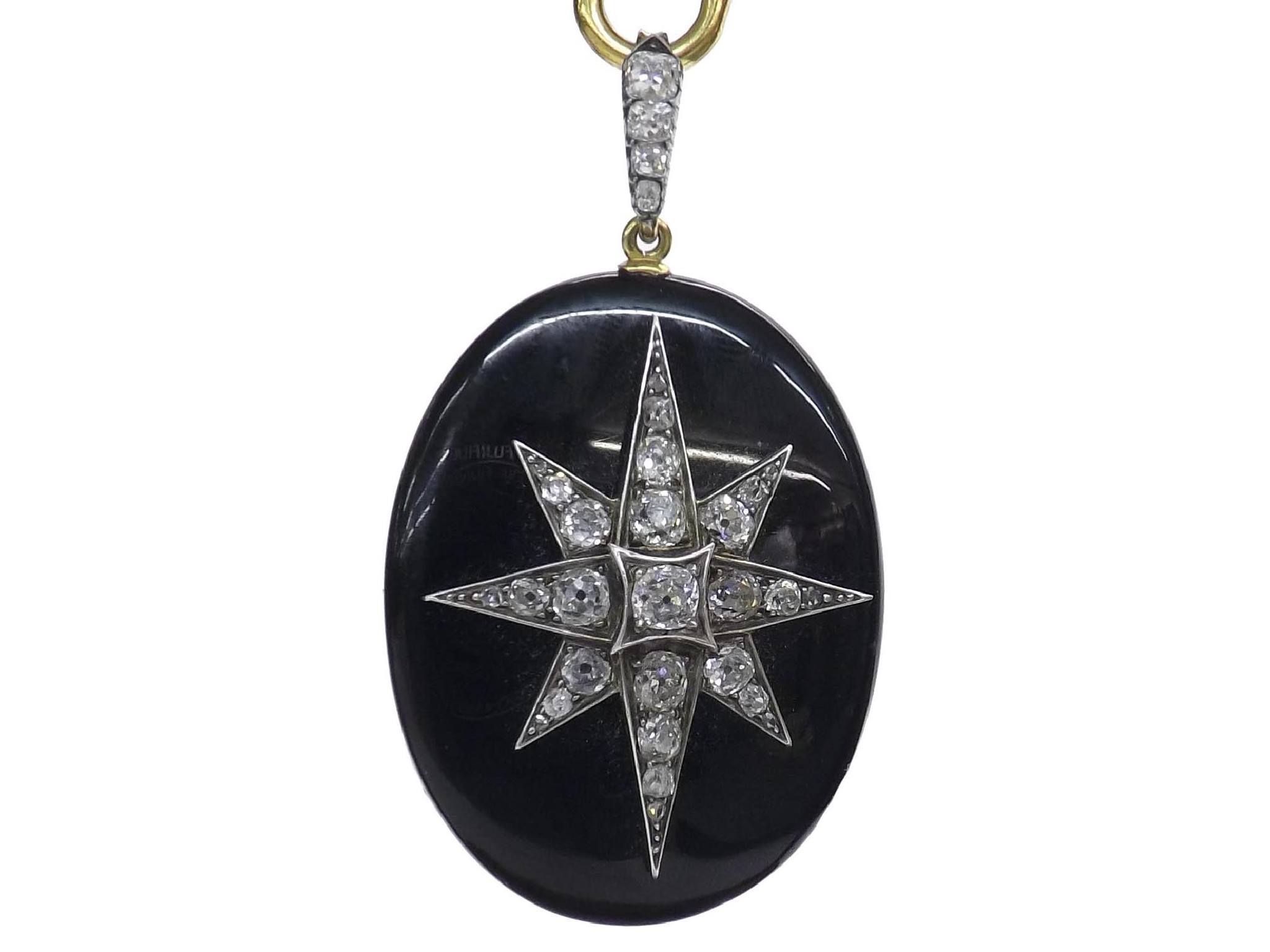 Appraisal: Impressive Victorian oval diamond and black onyx pendant brooch with