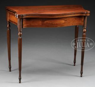 Appraisal: SHERATON INLAID MAHOGANY CARD TABLE Early th century New England