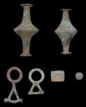 Appraisal: Another Grouping of Geometric Bronze Items A group of bronze