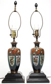 Appraisal: Pair of Japanese Cloisonne Vases Mounted as Lamps Enamel on