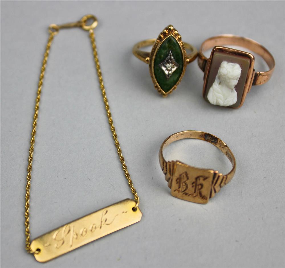 Appraisal: K YELLOW GOLD COLLECTION JADE AND DIAMOND RING A CAMEO