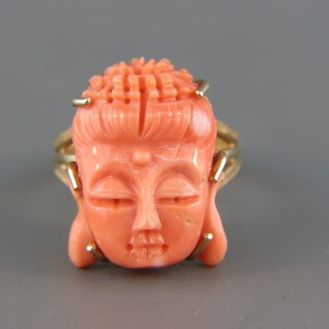 Appraisal: Carved Coral Ringwith bust of an Empress k yellow gold