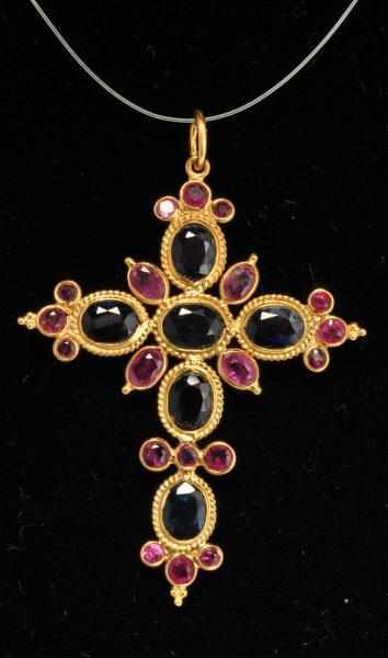 Appraisal: K Y Gold Sapphire Ruby Cross Description Sapphires ctw Rubies