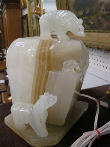 Appraisal: Carved Onyx Polar Bear Lamp a bear family on Ice