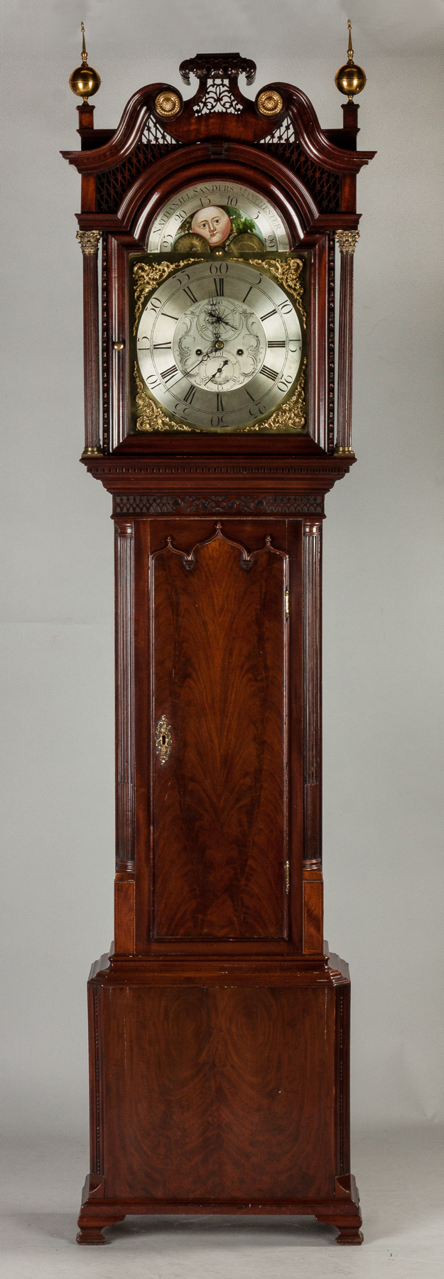 Appraisal: Nathaniel Sanders Manchester England Tall Case Clock C Figured mahogany