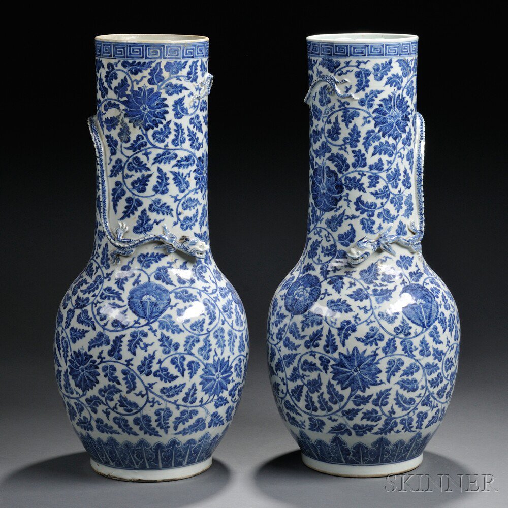 Appraisal: Pair of Blue and White Tall Vases China th th