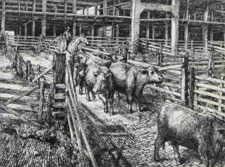 Appraisal: DOUG OSA BORN PENCIL SIGNED ETCHING Titled 'Kansas City Stockyard'