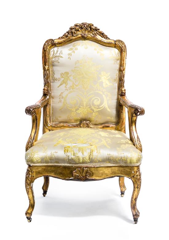 Appraisal: Sale Lot A Continental Giltwood Armchair late th century with