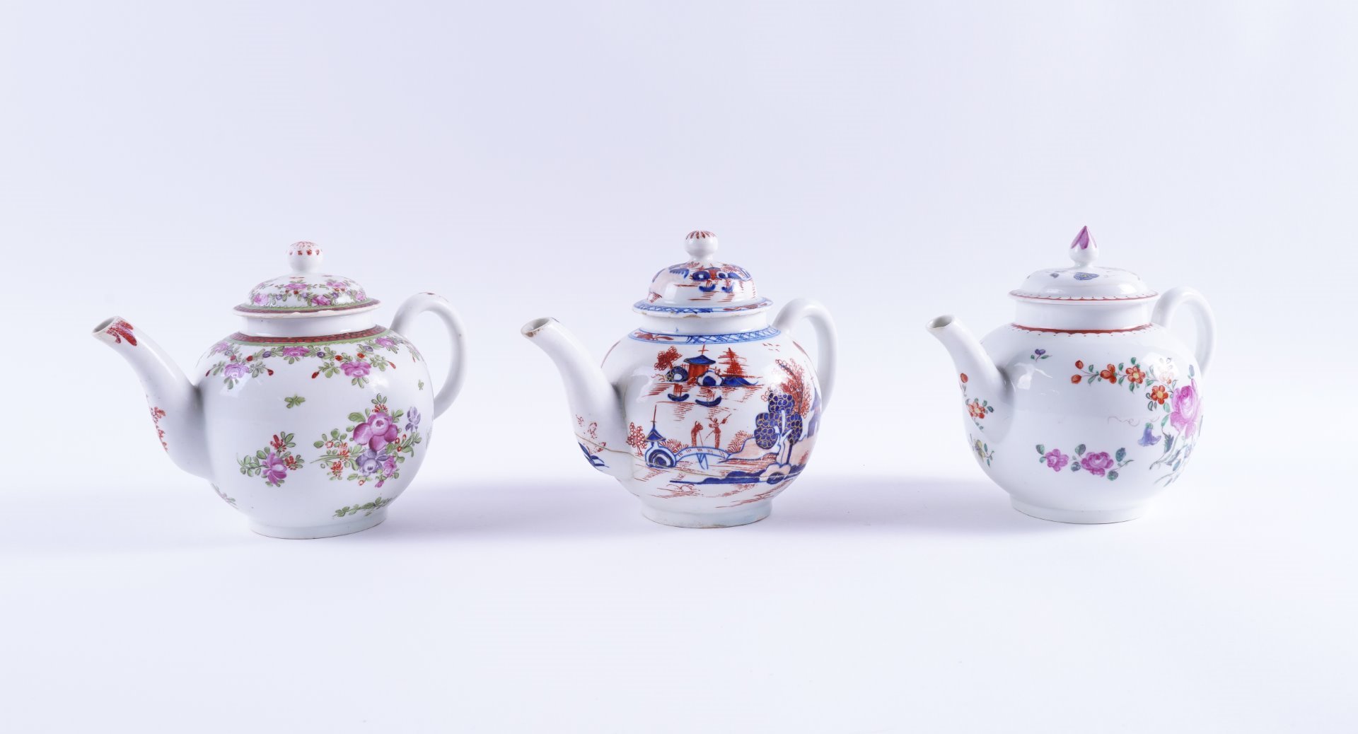 Appraisal: THREE ENGLISH PORCELAIN GLOBULAR TEAPOTS AND COVERS Circa - Comprsing