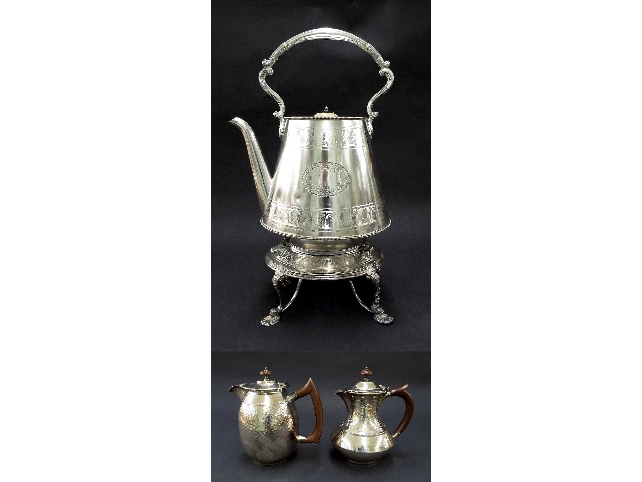 Appraisal: Large Regency style silver plated spirit kettle on stand with