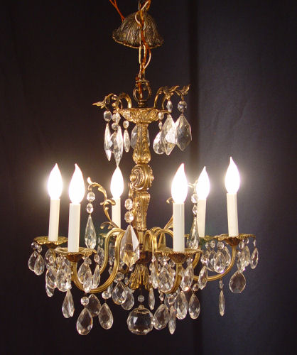 Appraisal: LIGHTOLIER BRASS CRYSTAL CHANDELIER lights with Lightolier prism Measures ''