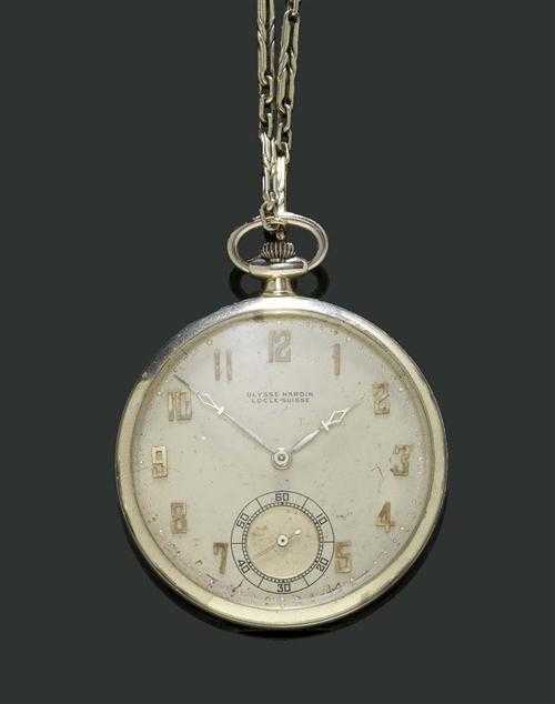 Appraisal: GOLD POCKET WATCH ULYSSE NARDIN Locle ca White gold Flat