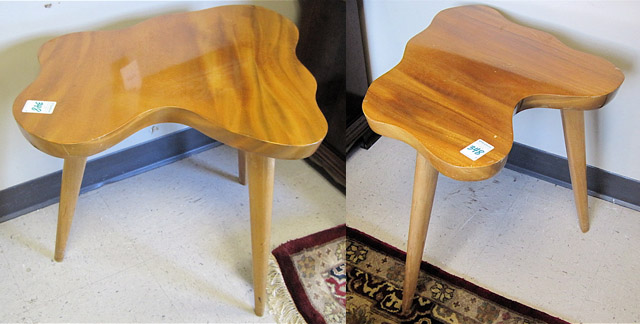 Appraisal: PAIR OF MONKEY POD WOOD LAMPS AND LAMP TABLES made