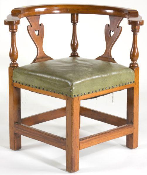 Appraisal: American Chippendale Cherry Corner Chair ca curved continuous arm baluster