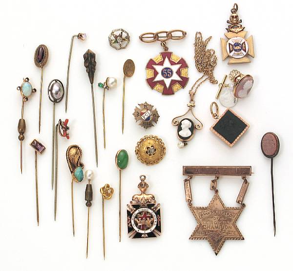 Appraisal: A collection of gem-set enamel gold and metal jewelry including