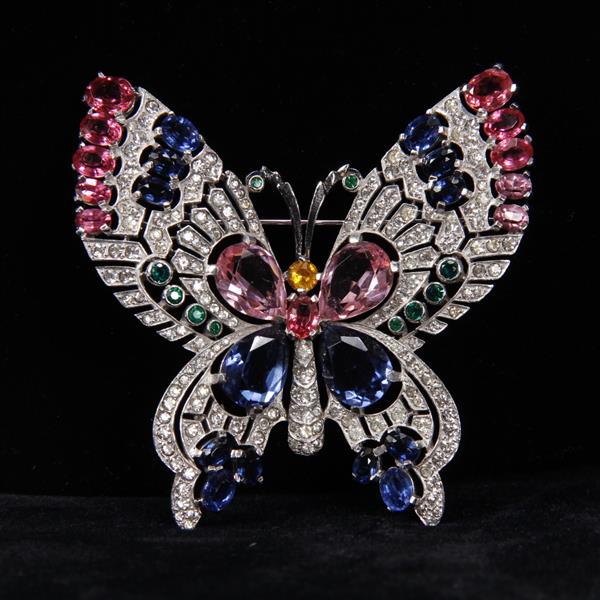 Appraisal: Mazer LARGE Pave Multicolor Jeweled Butterfly Brooch Pin H x