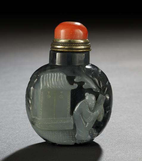 Appraisal: Chinese Carved Black and White Jade Snuff Bottle carved in