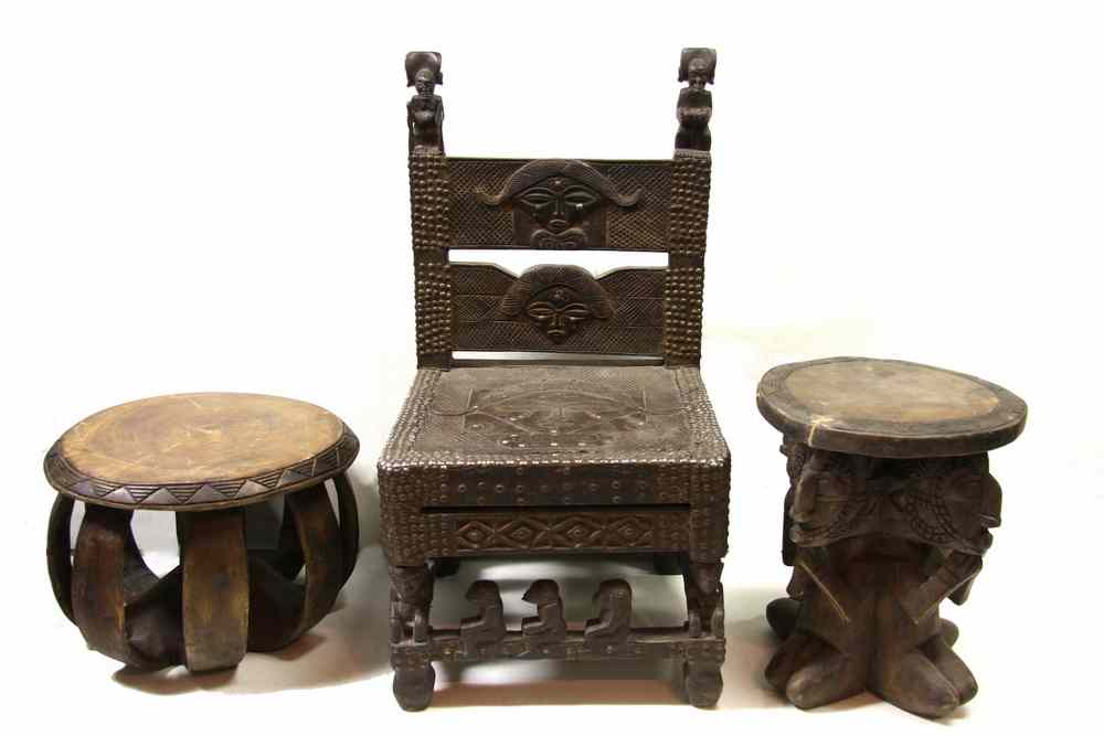 Appraisal: AFRICAN WOODEN FURNITURE - One-piece low stool having eight bowed