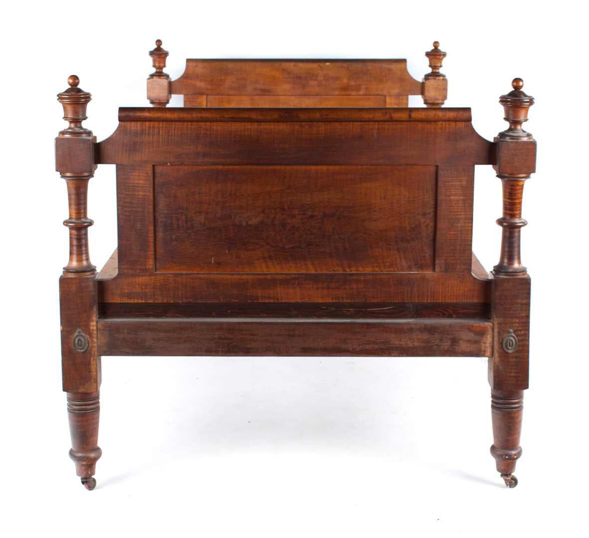 Appraisal: Federal tiger maple bedstead Baltimore circa flat crest rail to