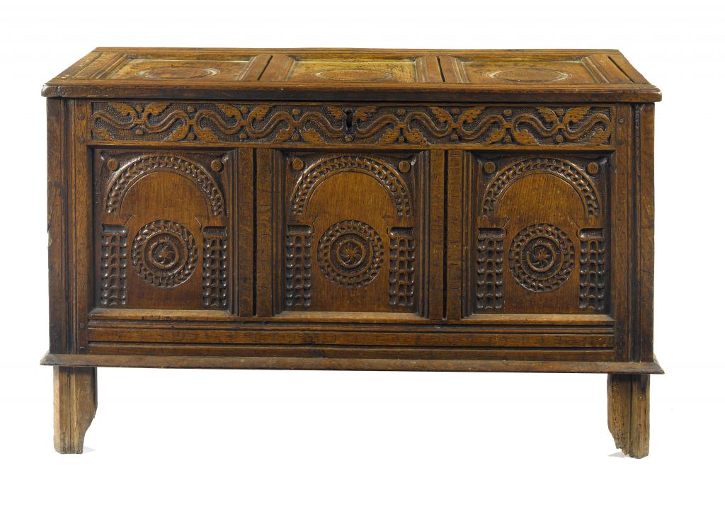 Appraisal: A CHARLES II JOINED OAK CHEST carved at later date