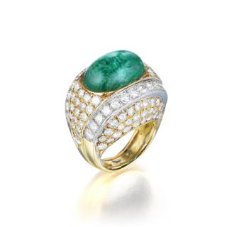 Appraisal: An Emerald and Diamond Ring Featuring a high dome design