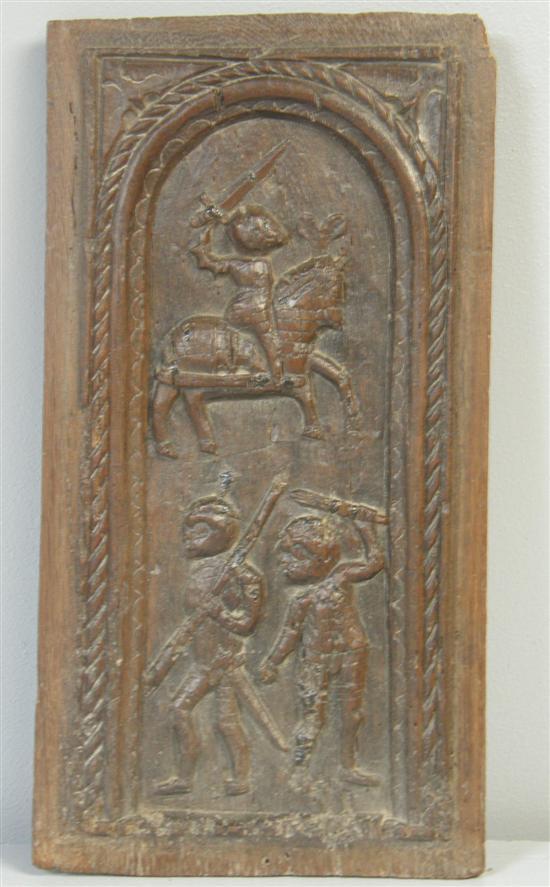 Appraisal: Carved oak relief panel circa th Century French depicting two