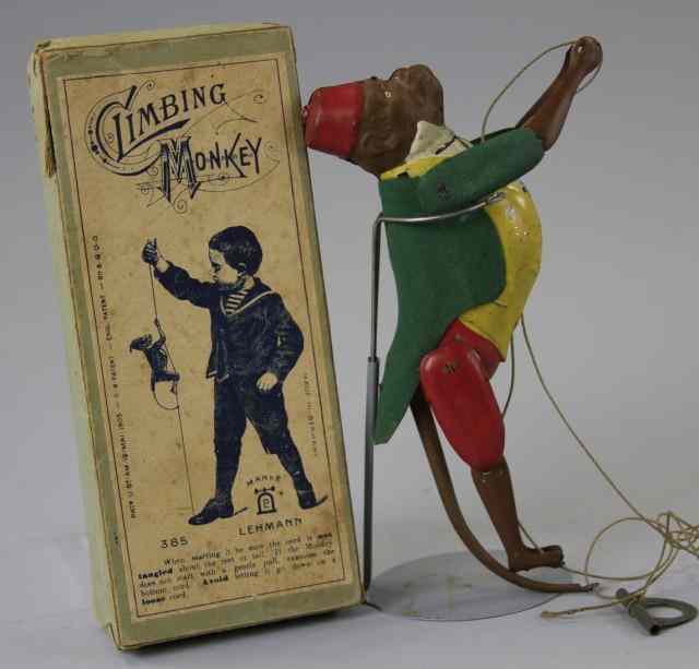 Appraisal: LEHMANN CLIMBING MONKEY Boxed example Germany lithographed and hand painted