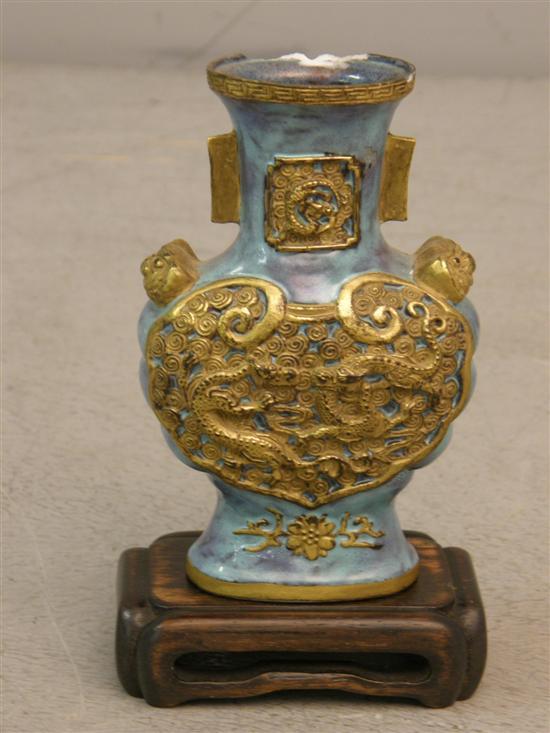 Appraisal: Chinese Porcelain Vase highlighted in gilt on stand h in