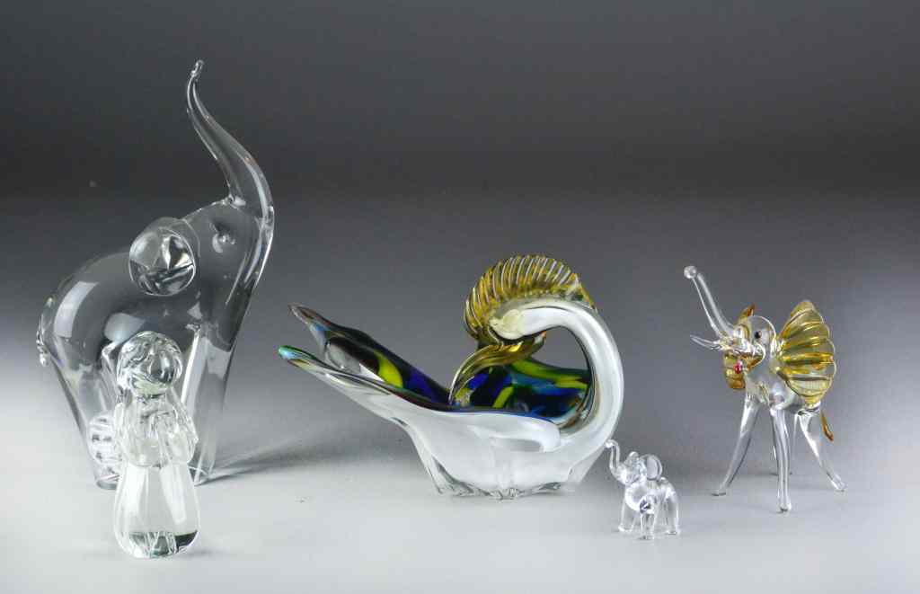 Appraisal: Pcs Art Glass inc Elephants and Multi-coloreTo include possibly Murano