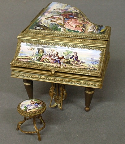 Appraisal: - Miniature Austrian enameled brass baby grand piano music box