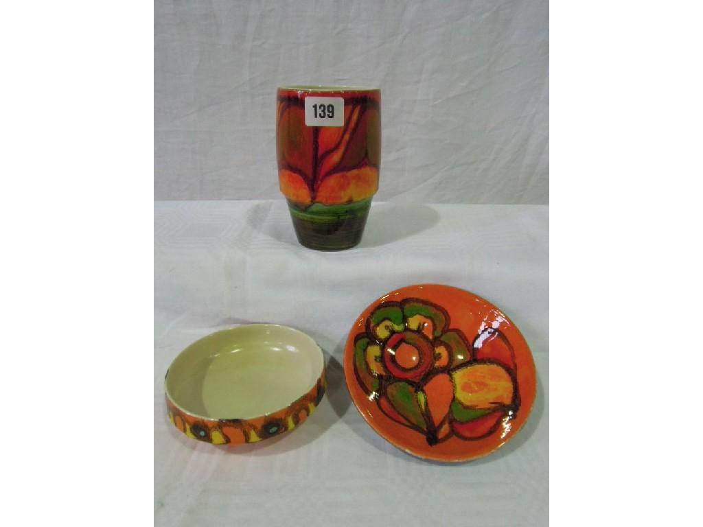 Appraisal: Three pieces of Poole Delphis Pottery all with an orange