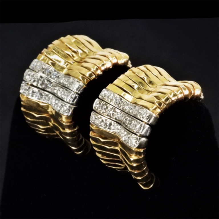 Appraisal: ORLANDINI K GOLD DIAMOND HUG HOOP EARRINGS K yellow gold